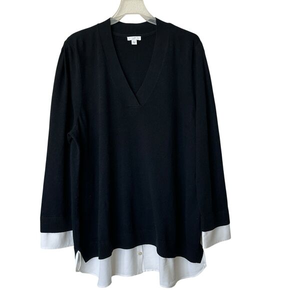 J Jill Mixed 2X Media Layered Sweater Black Cream - Picture 2 of 11
